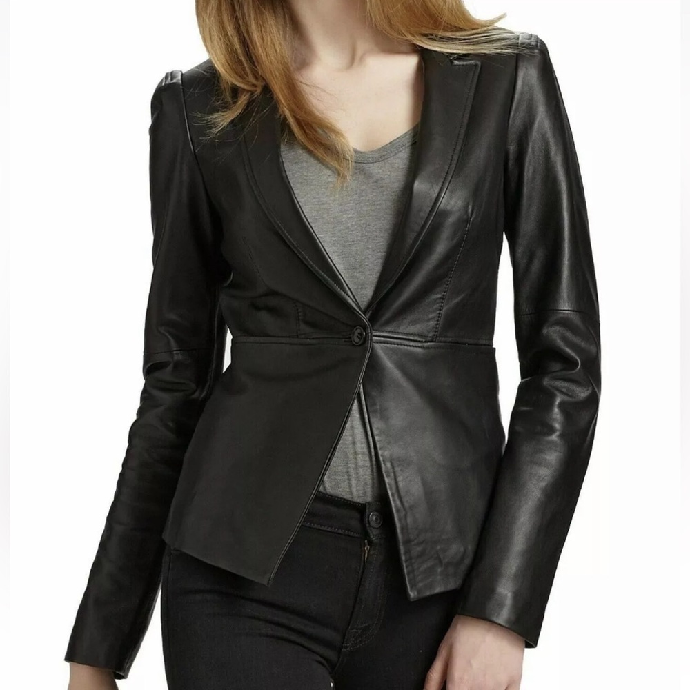$795 Elizabeth and James Black Leather Blazer Jacket Lambskin Size 0